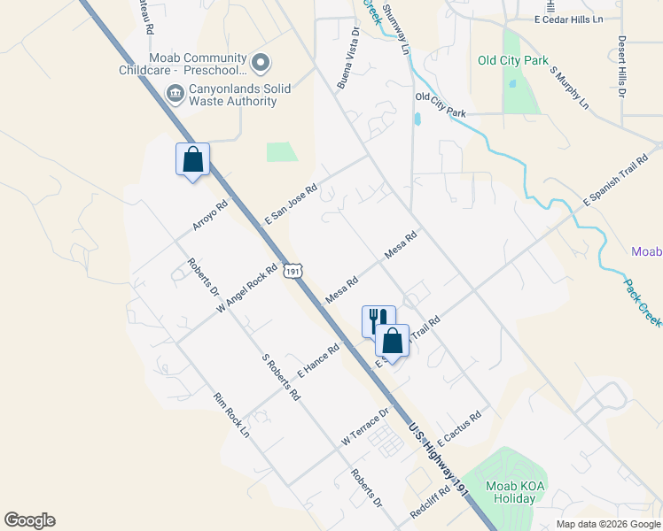 map of restaurants, bars, coffee shops, grocery stores, and more near 2721 U.S. 191 in Moab