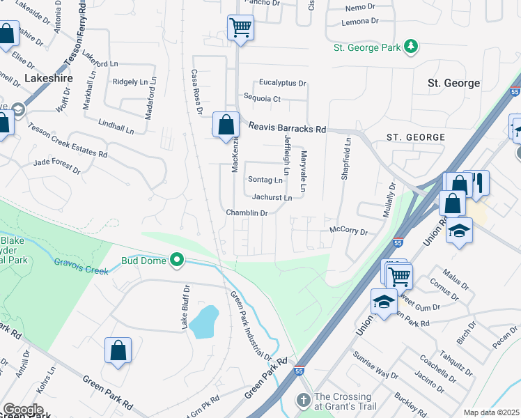 map of restaurants, bars, coffee shops, grocery stores, and more near 10200 Marble Arch Lane in Affton