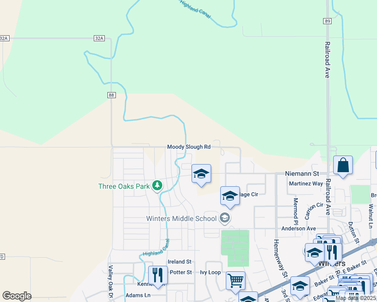 map of restaurants, bars, coffee shops, grocery stores, and more near 792 Richie Way in Winters