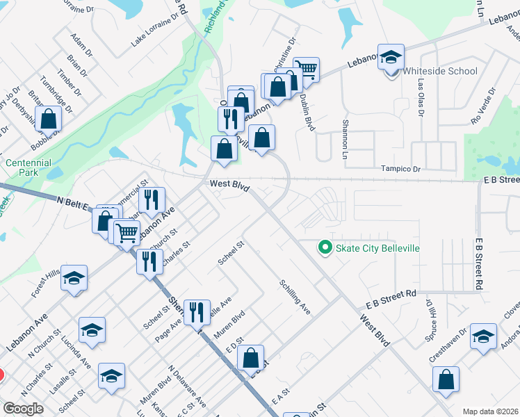 map of restaurants, bars, coffee shops, grocery stores, and more near 2020 Lasalle Street in Belleville