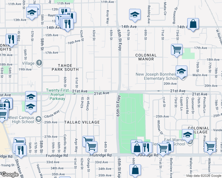 map of restaurants, bars, coffee shops, grocery stores, and more near in Sacramento