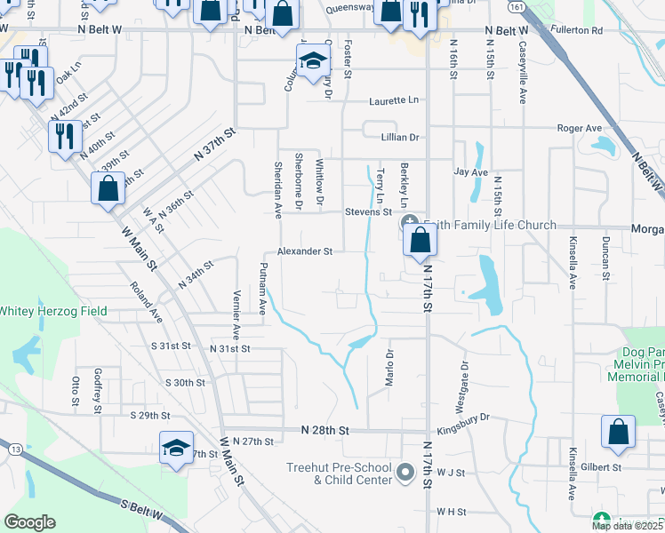 map of restaurants, bars, coffee shops, grocery stores, and more near 129 Westwood Drive in Belleville