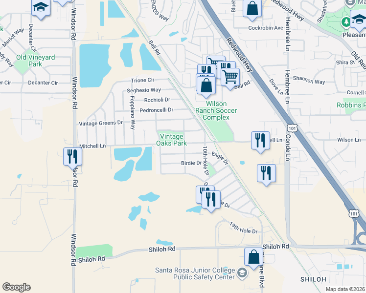 map of restaurants, bars, coffee shops, grocery stores, and more near 1168 Mitchell Lane in Windsor