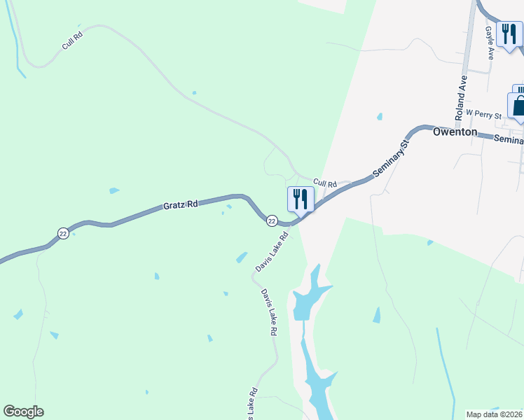 map of restaurants, bars, coffee shops, grocery stores, and more near 1075 State Highway 22 in Owenton