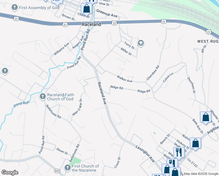 map of restaurants, bars, coffee shops, grocery stores, and more near 299 Ridge Rd in Raceland