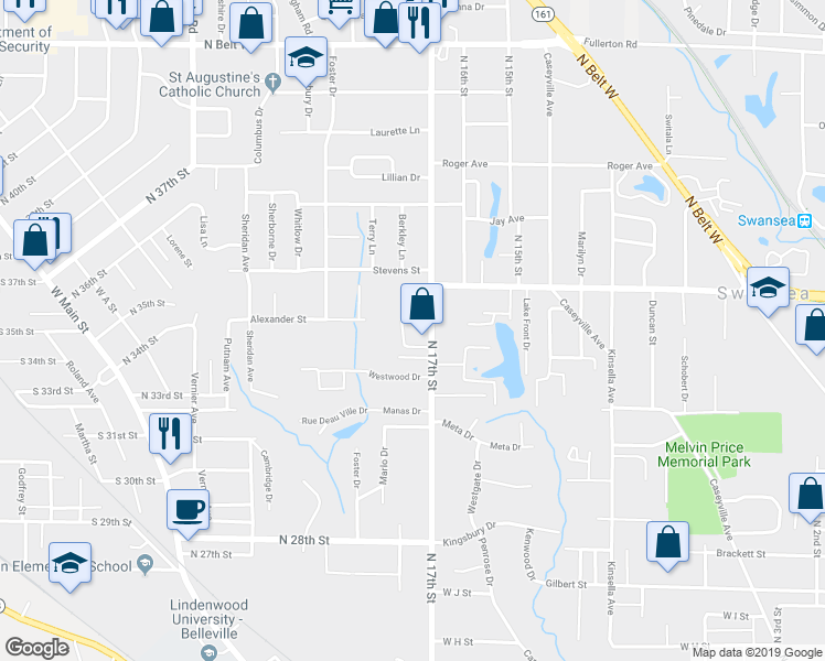 map of restaurants, bars, coffee shops, grocery stores, and more near 1419 North 17th Street in Belleville