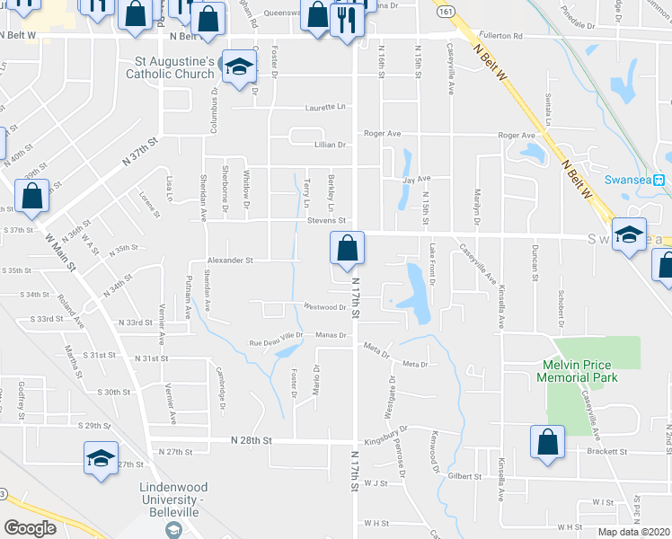 map of restaurants, bars, coffee shops, grocery stores, and more near 1419 North 17th Street in Belleville