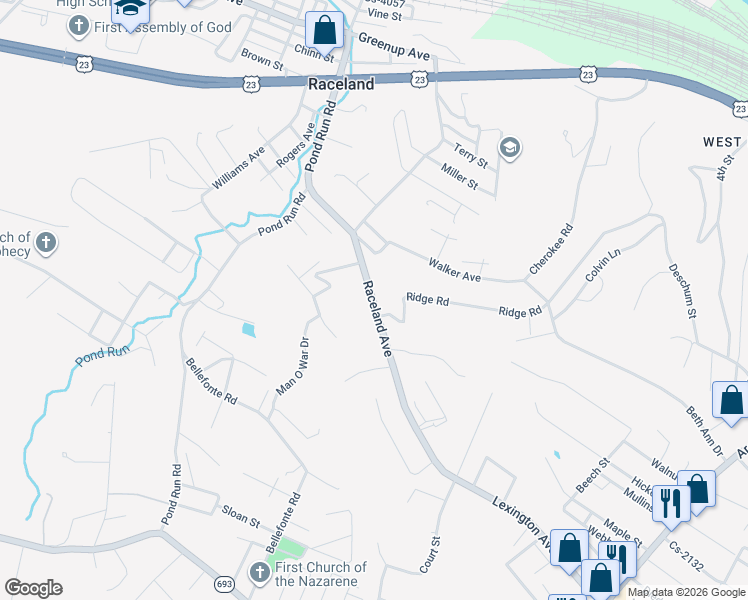 map of restaurants, bars, coffee shops, grocery stores, and more near 901-1025 Raceland Ave in Raceland
