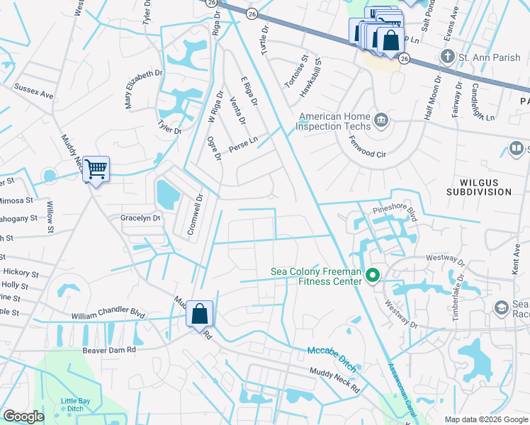 map of restaurants, bars, coffee shops, grocery stores, and more near 38518 Velta Drive in Ocean View