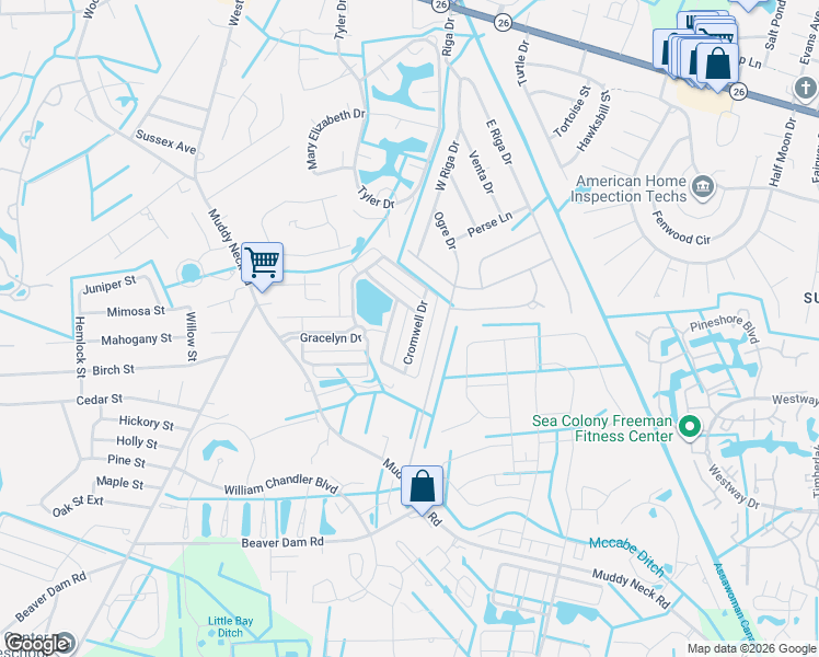 map of restaurants, bars, coffee shops, grocery stores, and more near 16 Old Mill Drive in Ocean View