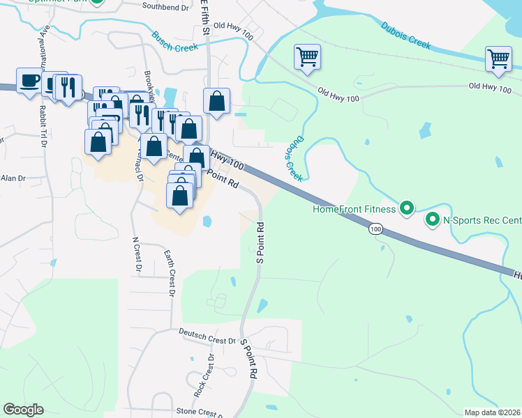 map of restaurants, bars, coffee shops, grocery stores, and more near 4838 South Point Road in Washington