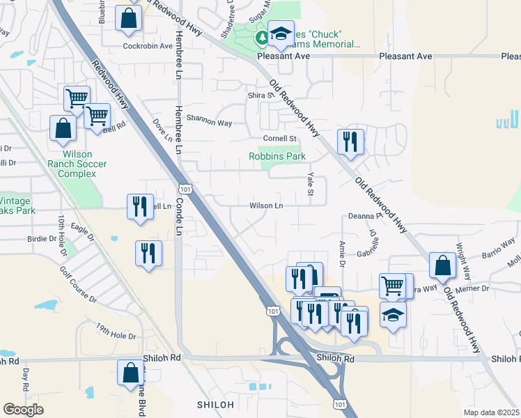 map of restaurants, bars, coffee shops, grocery stores, and more near 414 Wilson Lane in Windsor
