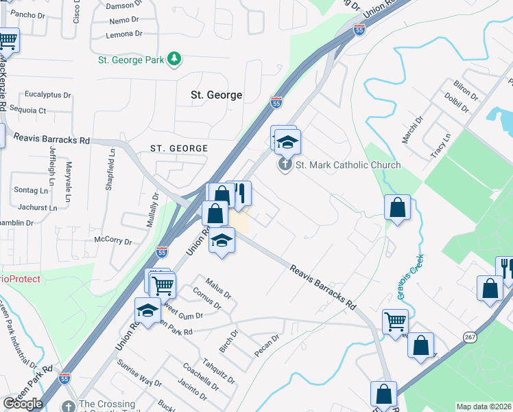 map of restaurants, bars, coffee shops, grocery stores, and more near 4246 Eiffel Drive in St. Louis