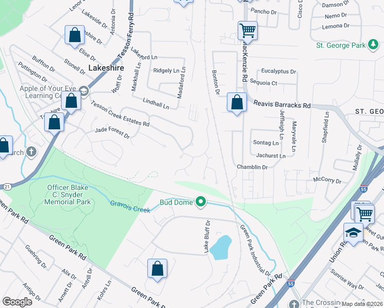 map of restaurants, bars, coffee shops, grocery stores, and more near 10149 Grant Meadow Lane in Affton