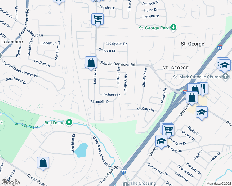 map of restaurants, bars, coffee shops, grocery stores, and more near 9508 Sontag Lane in Affton