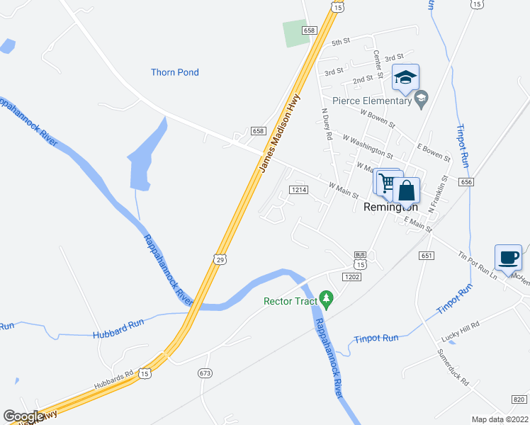 map of restaurants, bars, coffee shops, grocery stores, and more near 7683 Wankoma Drive in Remington