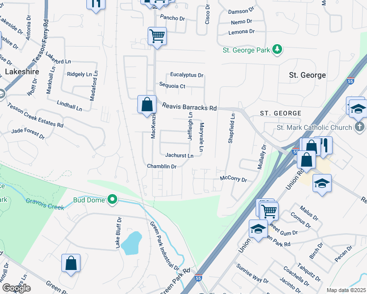 map of restaurants, bars, coffee shops, grocery stores, and more near 9508 Sontag Lane in Affton