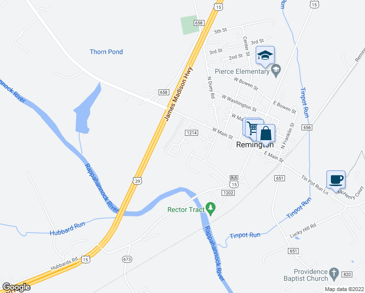 map of restaurants, bars, coffee shops, grocery stores, and more near 7623 Wankoma Drive in Remington