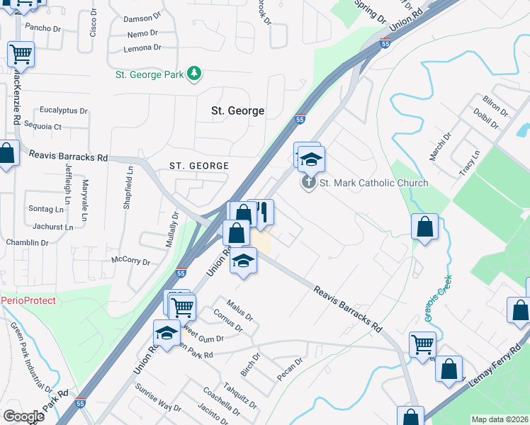 map of restaurants, bars, coffee shops, grocery stores, and more near 1910 Union Road in St. Louis
