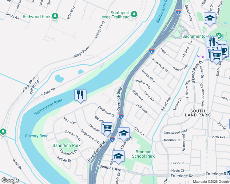 map of restaurants, bars, coffee shops, grocery stores, and more near 1034 Captains Table Road in Sacramento