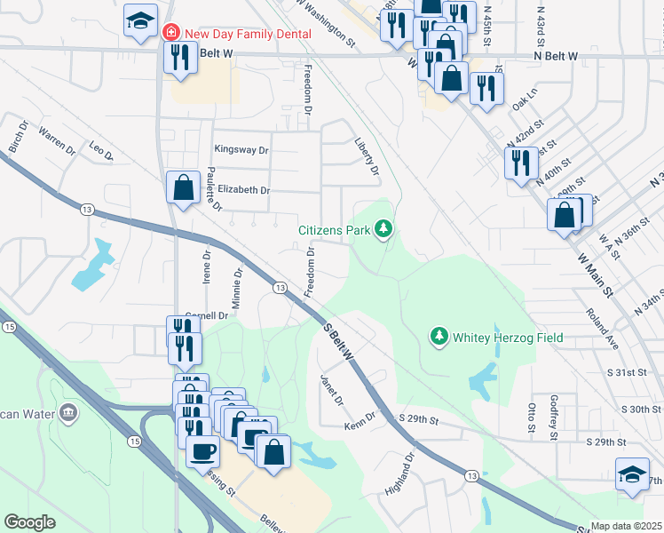 map of restaurants, bars, coffee shops, grocery stores, and more near 11 Harmony Dr in Belleville