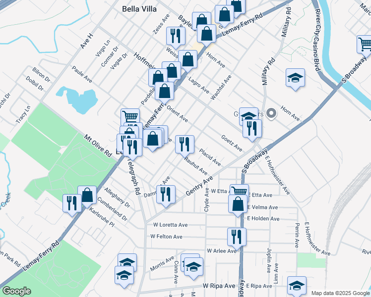 map of restaurants, bars, coffee shops, grocery stores, and more near 963 Dammert Avenue in St. Louis