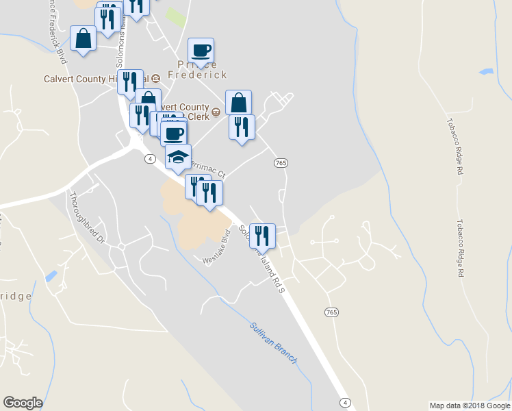 map of restaurants, bars, coffee shops, grocery stores, and more near 558 Hawk Hill Drive in Prince Frederick