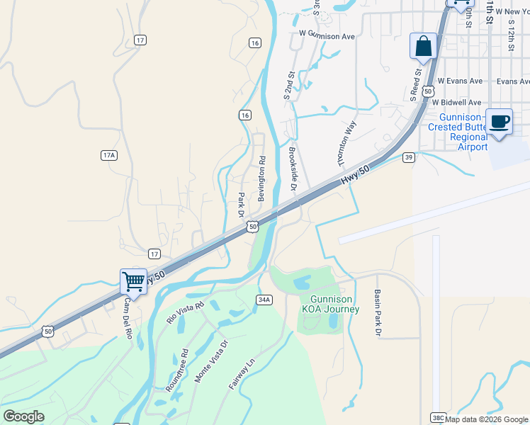 map of restaurants, bars, coffee shops, grocery stores, and more near 80 Bevington Road in Gunnison