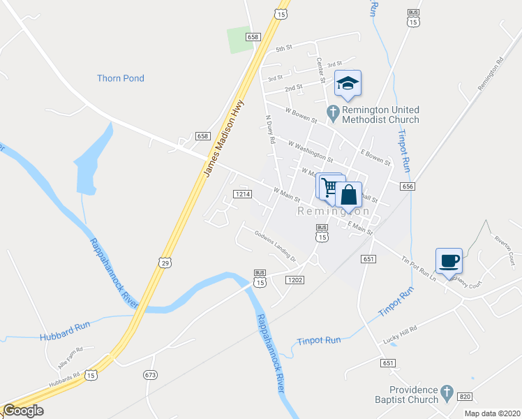 map of restaurants, bars, coffee shops, grocery stores, and more near 122 Wankoma Drive in Remington