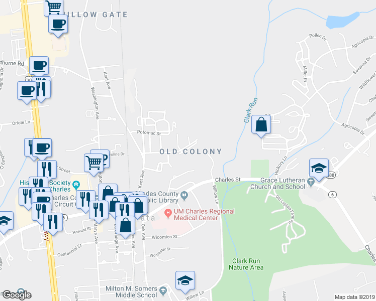 map of restaurants, bars, coffee shops, grocery stores, and more near 847 Laurel Lane in La Plata