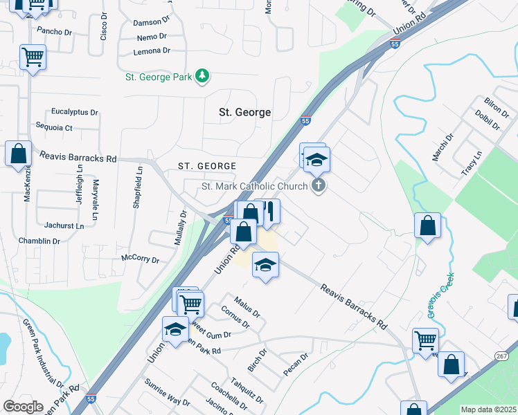 map of restaurants, bars, coffee shops, grocery stores, and more near 1910 Union Road in St. Louis