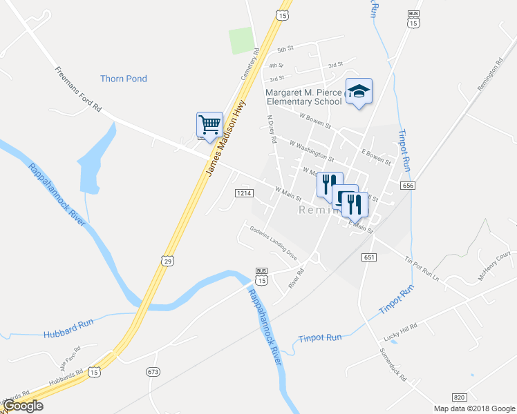 map of restaurants, bars, coffee shops, grocery stores, and more near 128 Wankoma Drive in Remington