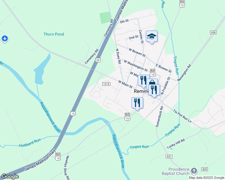 map of restaurants, bars, coffee shops, grocery stores, and more near 128 Wankoma Drive in Remington