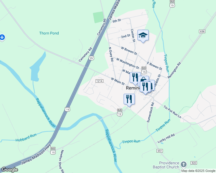 map of restaurants, bars, coffee shops, grocery stores, and more near 120 Wankoma Drive in Remington