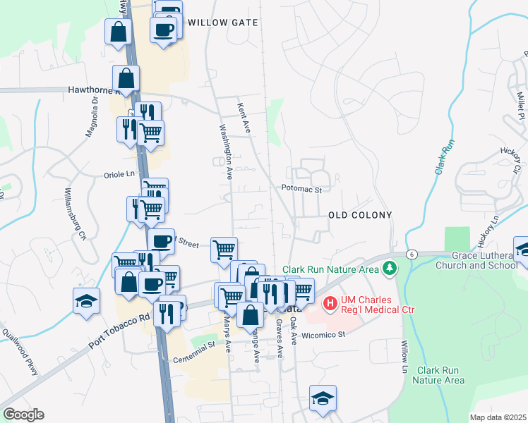 map of restaurants, bars, coffee shops, grocery stores, and more near 310 Caroline Drive in La Plata