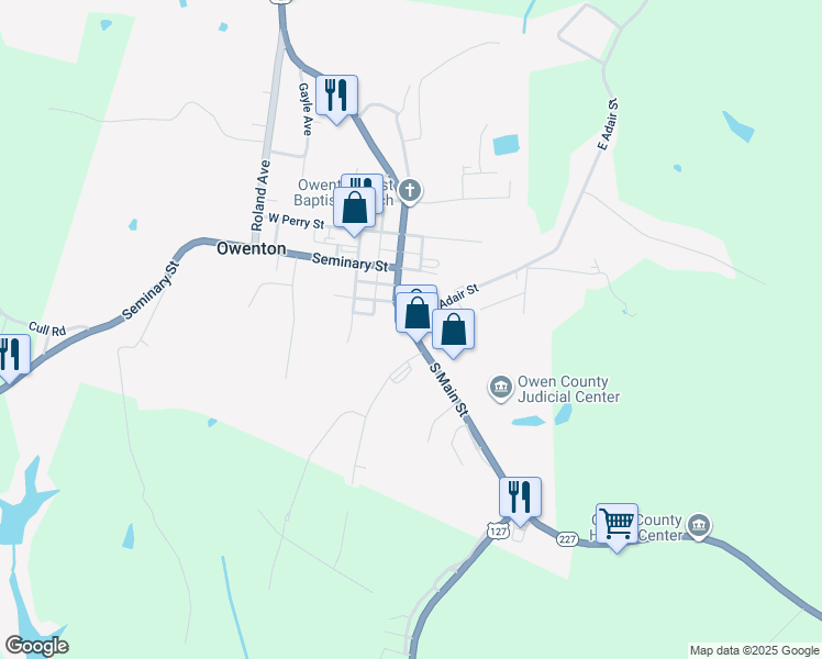 map of restaurants, bars, coffee shops, grocery stores, and more near 1925 East State Highway 22 in Owenton