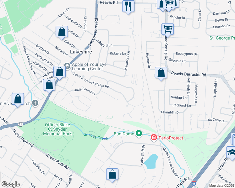 map of restaurants, bars, coffee shops, grocery stores, and more near 9801 Affton View Court in St. Louis