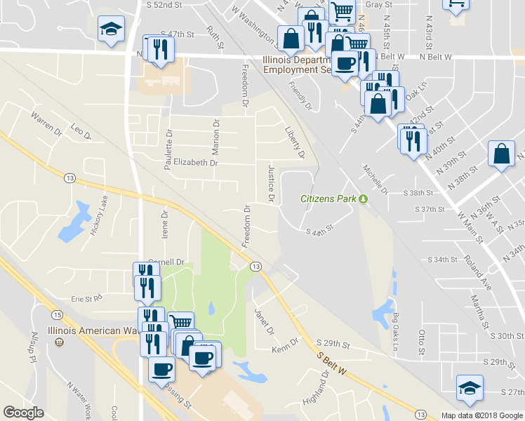 map of restaurants, bars, coffee shops, grocery stores, and more near 11 Harmony Drive in Belleville