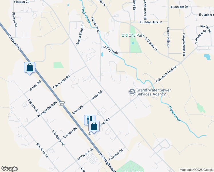 map of restaurants, bars, coffee shops, grocery stores, and more near 2331 Mesa Road in Moab