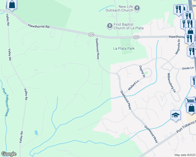 map of restaurants, bars, coffee shops, grocery stores, and more near 8992 Hillary Court in La Plata