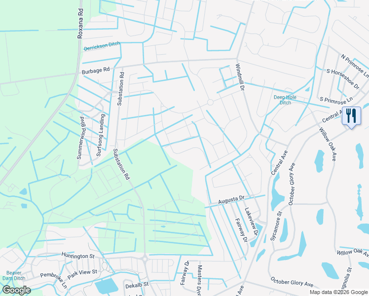 map of restaurants, bars, coffee shops, grocery stores, and more near 18734 Old Canal Lane in Millville