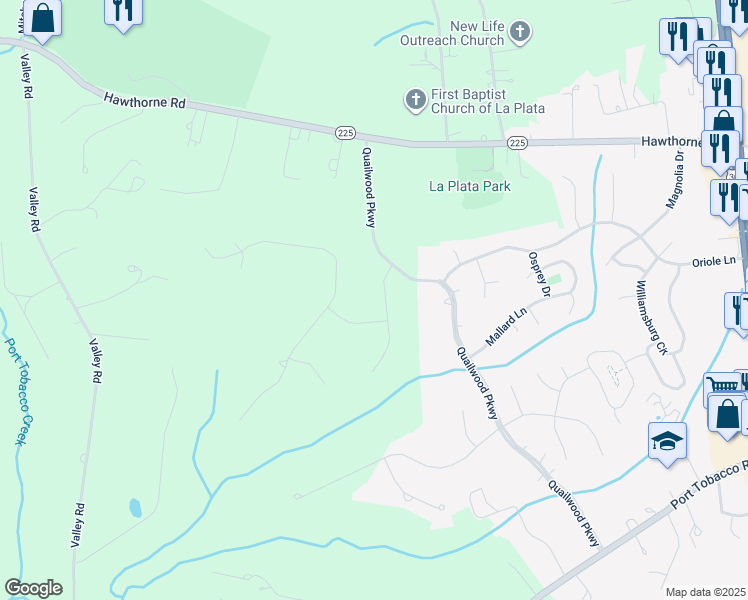 map of restaurants, bars, coffee shops, grocery stores, and more near 8992 Hillary Court in La Plata