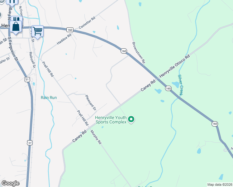map of restaurants, bars, coffee shops, grocery stores, and more near 3711 Caney Road in Henryville