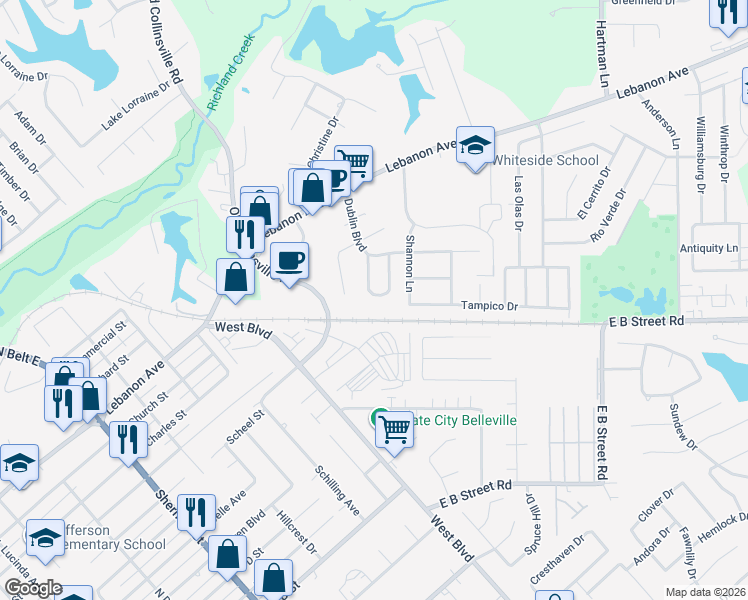 map of restaurants, bars, coffee shops, grocery stores, and more near 410 Ring of Kerry Drive in Belleville