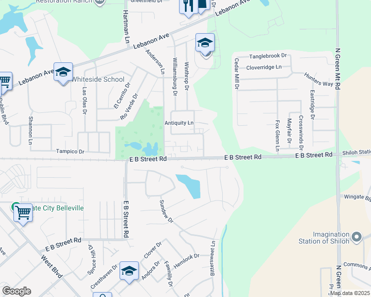 map of restaurants, bars, coffee shops, grocery stores, and more near 21 Yorkshire Lane in Belleville