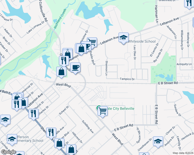map of restaurants, bars, coffee shops, grocery stores, and more near 410 Ring of Kerry Drive in Belleville
