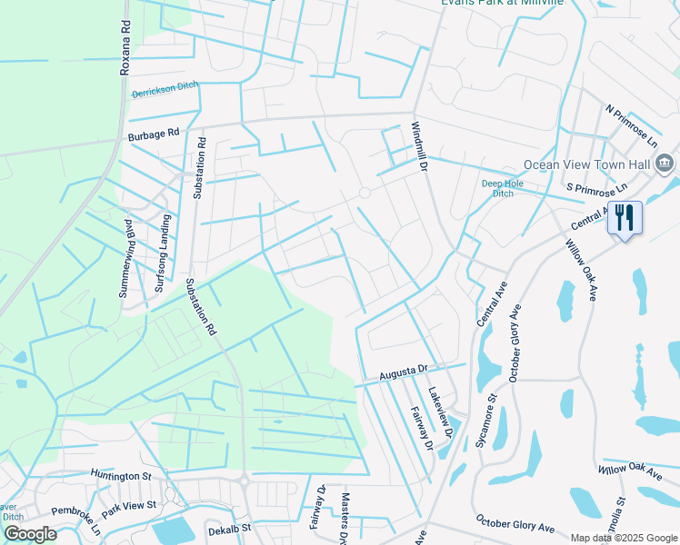 map of restaurants, bars, coffee shops, grocery stores, and more near 16858 Bellevue Court in Millville