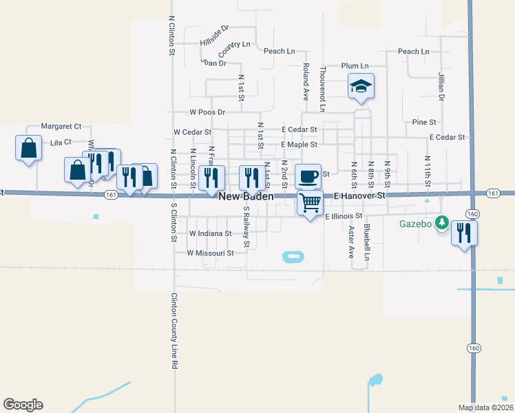 map of restaurants, bars, coffee shops, grocery stores, and more near in New Baden
