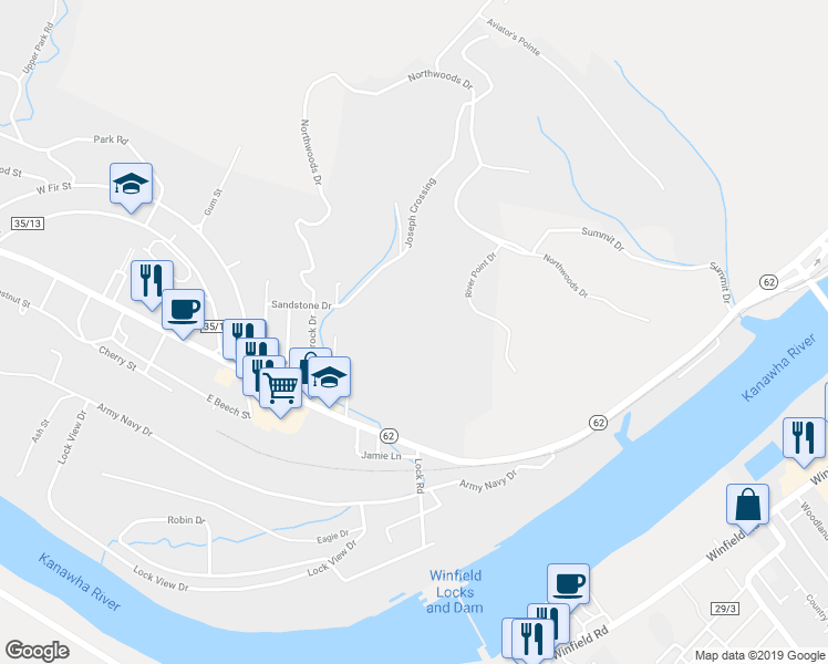 map of restaurants, bars, coffee shops, grocery stores, and more near 85 Legacy Ridge in Red House