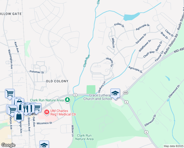 map of restaurants, bars, coffee shops, grocery stores, and more near 113 Burning Bush Place in La Plata